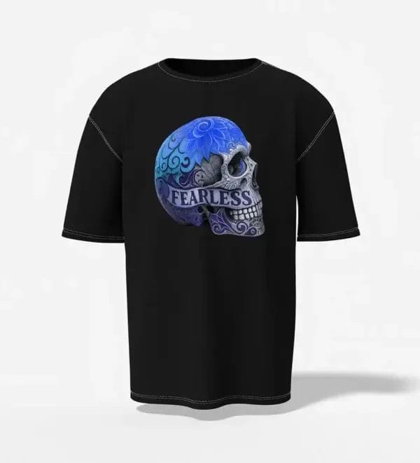 oversized black t-shirt fearless blue skull