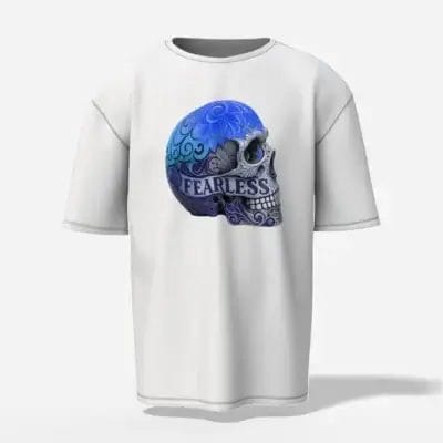 oversized white t-shirt fearless blue skull
