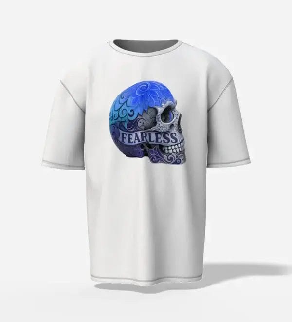 oversized white t-shirt fearless blue skull