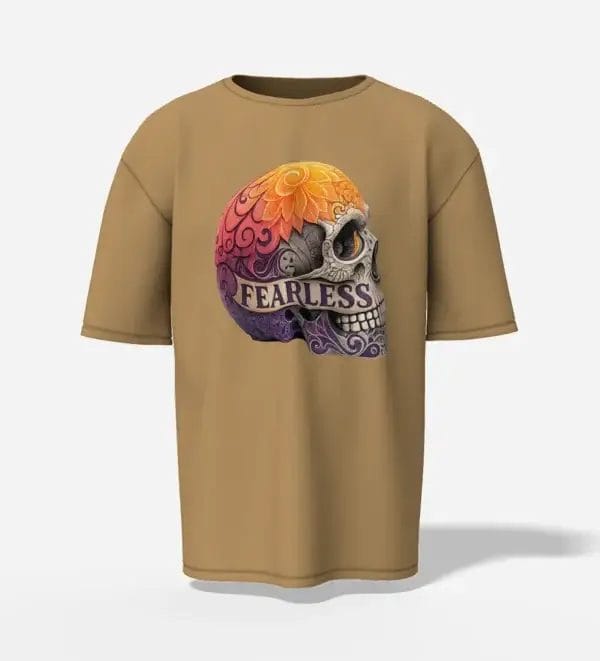 oversized beige t-shirt fearless skull