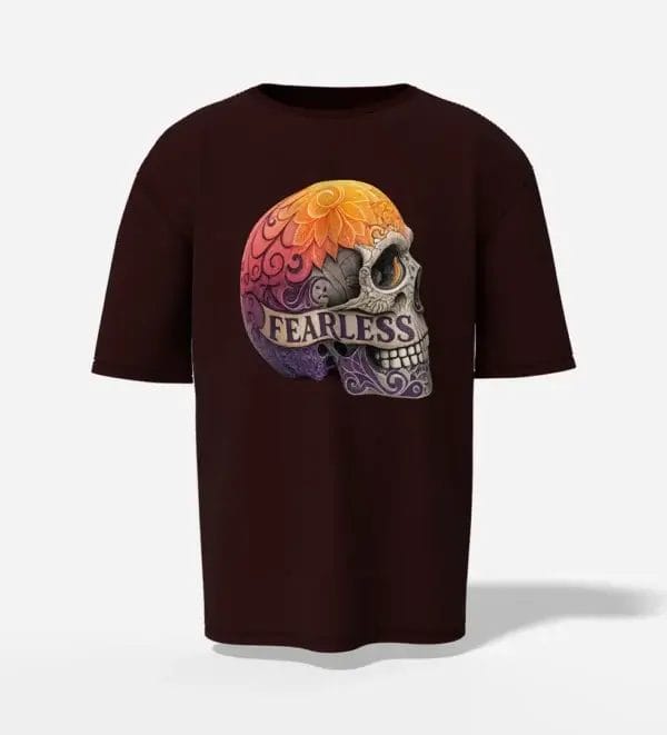 oversized maroon t-shirt fearless skull