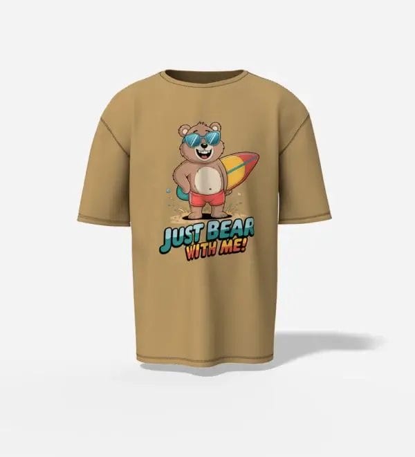 oversized just bear with me beige t-shirt