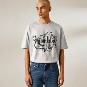 unisex abstract glitch art white t-shirt stay humble hustle hard male model