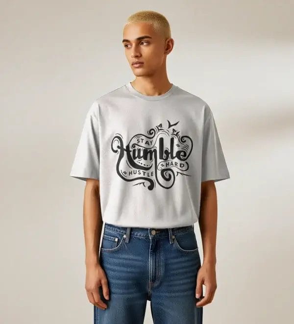unisex abstract glitch art white t-shirt stay humble hustle hard male model