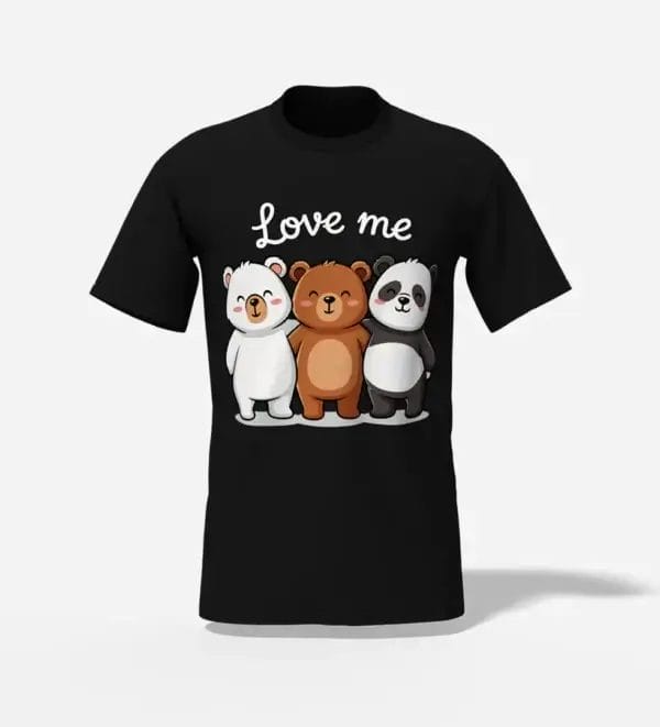 Unisex Cute Bear Trio T-shirt Love me Black