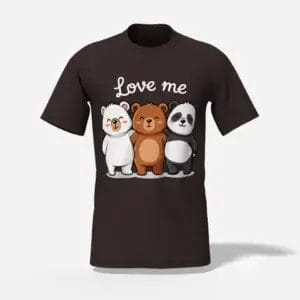 Unisex Cute Bear Trio T-shirt Love me Brown