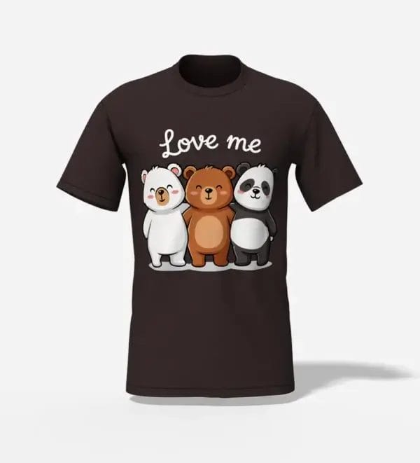 Unisex Cute Bear Trio T-shirt Love me Brown