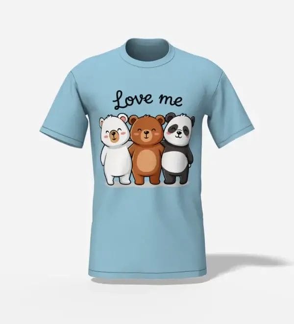 Unisex Cute Bear Trio T-shirt Love me Sky Blue