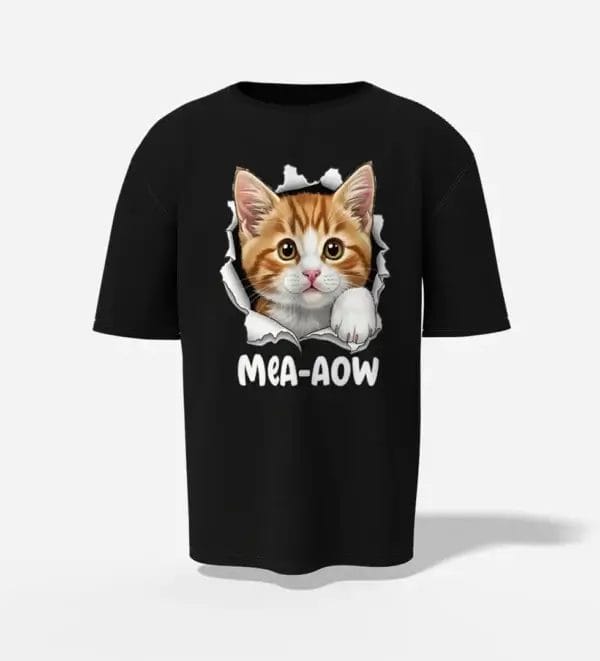 Unisex Oversized drop shoulder t-shirt mea-aow peeking cart Black