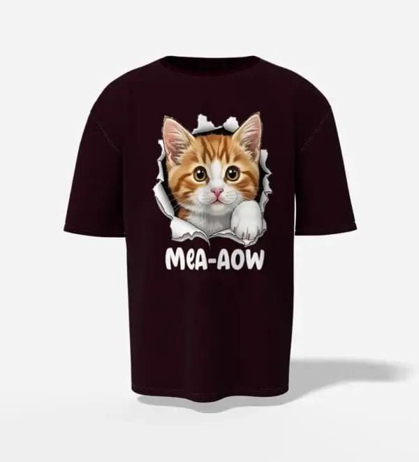 Unisex Oversized drop shoulder t-shirt mea-aow peeking cart maroon