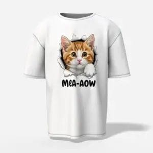 Unisex Oversized drop shoulder t-shirt mea-aow peeking cart White
