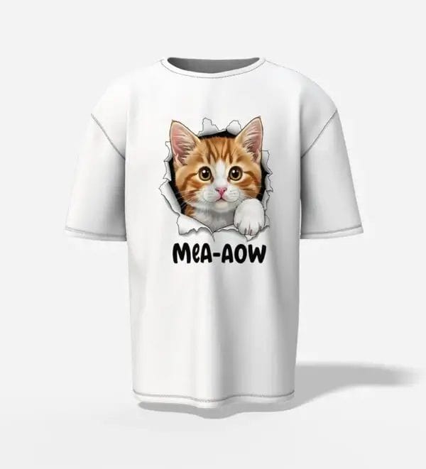 Unisex Oversized drop shoulder t-shirt mea-aow peeking cart White