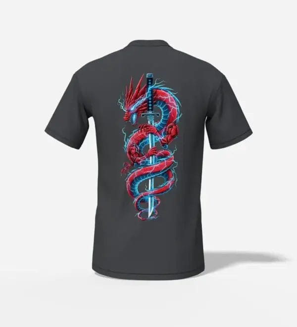 Electric dragon katana graphic t shirt charcoal grey