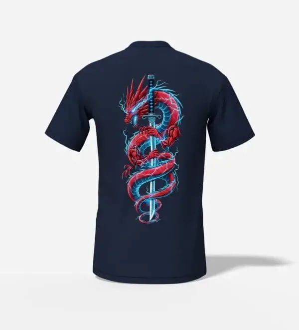 Electric dragon katana graphic t shirt Navy