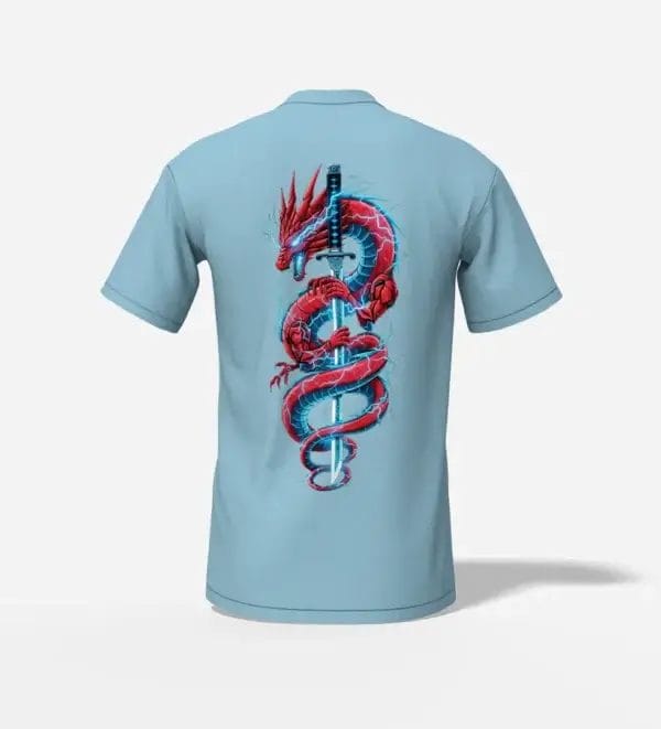 Electric dragon katana graphic t shirt sky blue