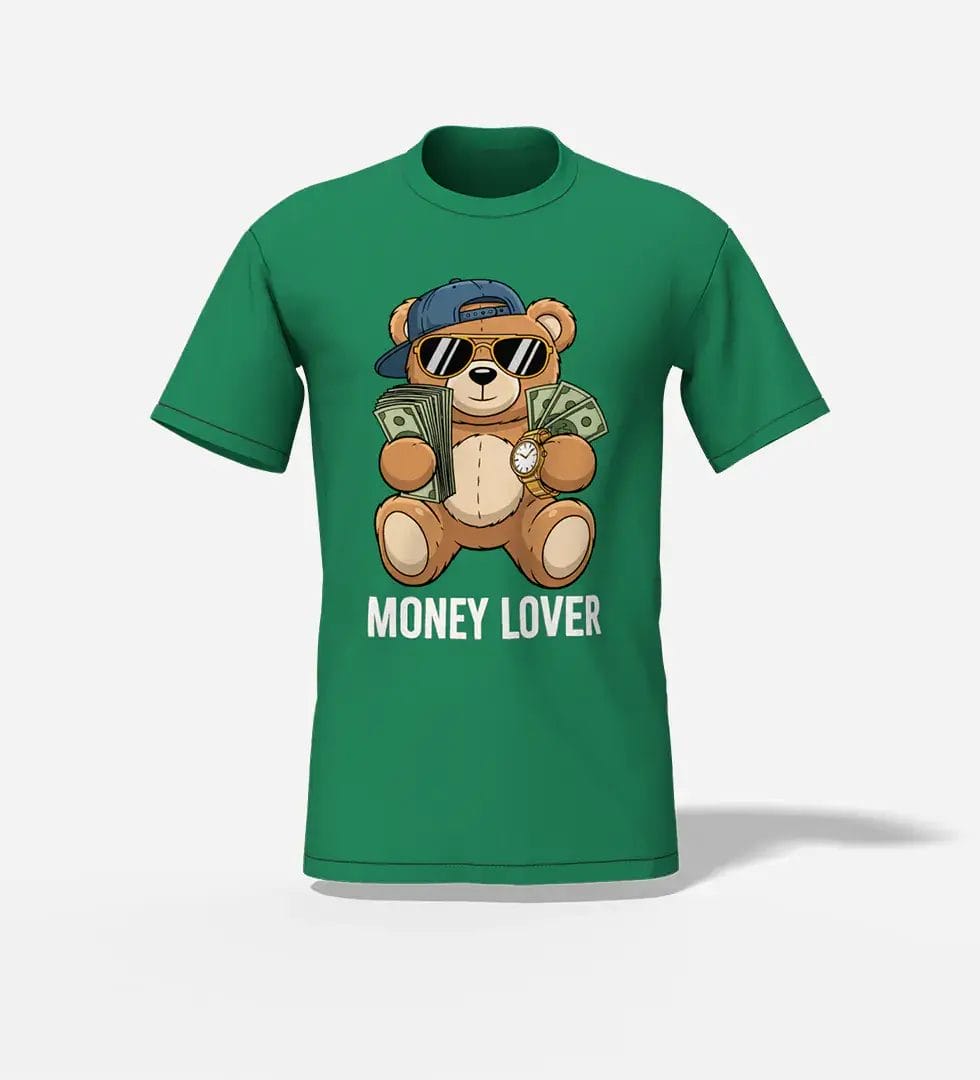 Money-Lover-Bear-T-Shirt-GRN Money Lover bear unisex t-shirt green