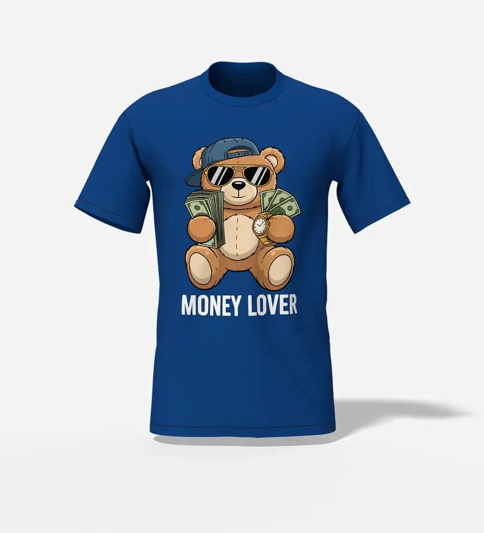 Money-Lover-Bear-T-Shirt-RBL Money Lover bear unisex t-shirt royal blue