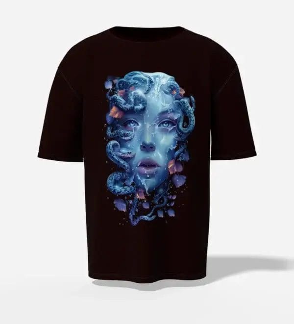 Oversized Drop Shoulder T shirt Mystic Medusa Gaze Maroon