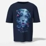 Oversized Drop Shoulder T shirt Mystic Medusa Gaze Navy