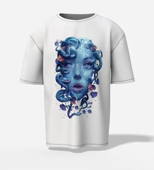 Oversized Drop Shoulder T shirt Mystic Medusa Gaze White