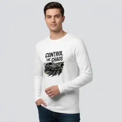 Control The Chaos Long Sleeve T-Shirt Male Model Posing