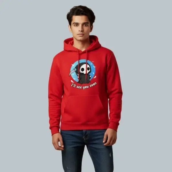 I'll See You Soon Cute Grim Reaper Hoodie Male Model