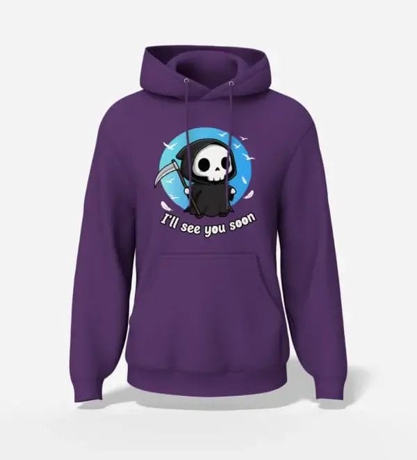 I'll See You Soon Cute Grim Reaper Hoodie White Purple
