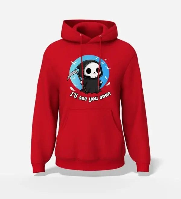 I'll See You Soon Cute Grim Reaper Hoodie Red