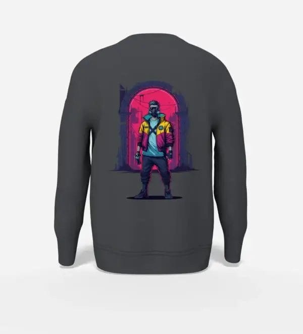 Neon Rebel Back Print Graphic Sweatshirt Charcoal Grey