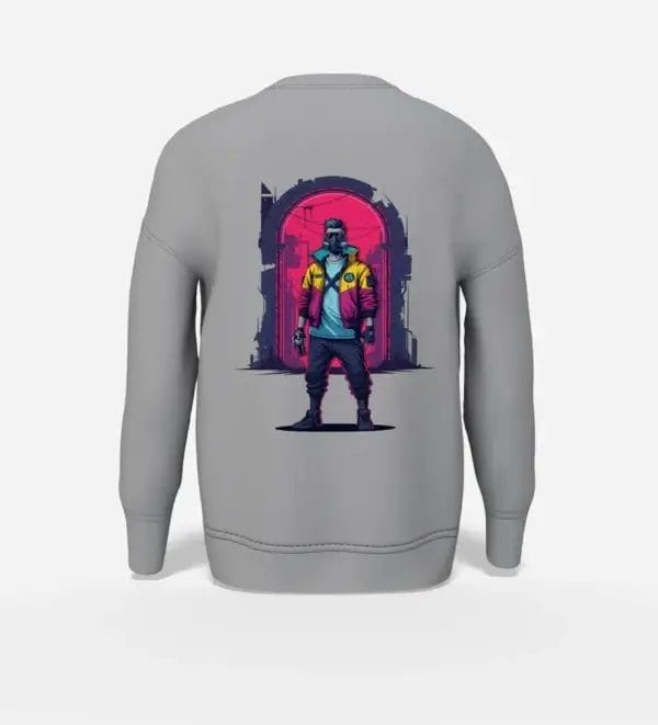 Neon Rebel Back Print Graphic Sweatshirt Heather Grey