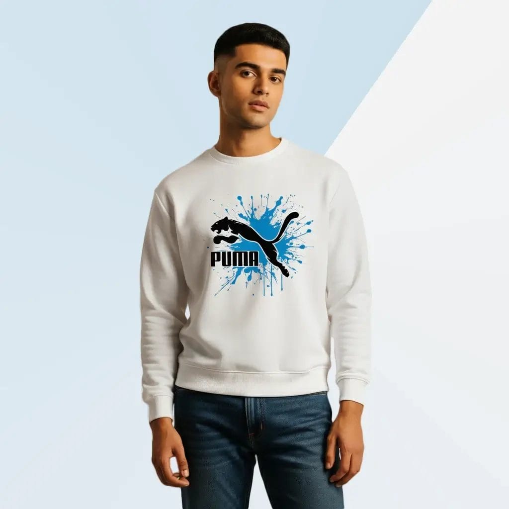Puma-Graphic-Sweatshirt-Splash-Art-Male-Model-01 Puma Graphic Sweatshirt Splash Art Streetwear Male Model Front view
