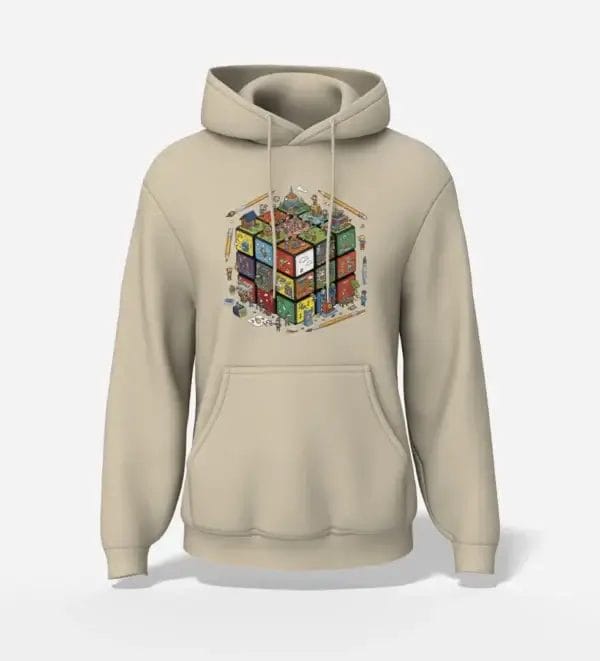 Rubik's Town Cube Pullover Graphic Hoodie Beige