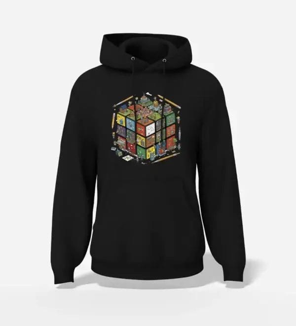 Rubik's Town Cube Pullover Graphic Hoodie Black