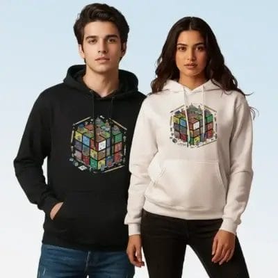Rubik's Town Cube Pullover Graphic Hoodie Models