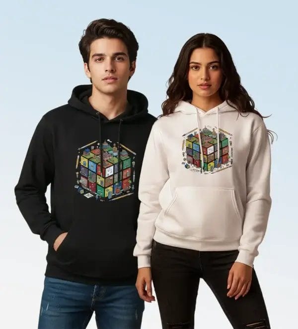 Rubik's Town Cube Pullover Graphic Hoodie Models
