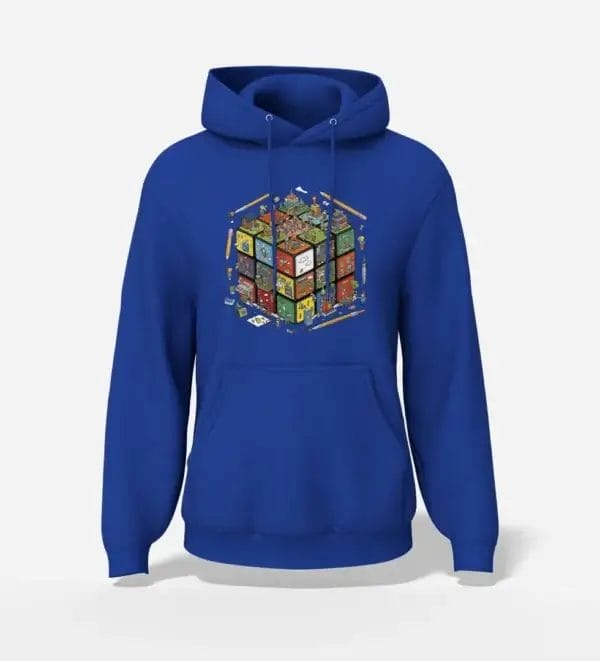Rubik's Town Cube Pullover Graphic Hoodie Royal Blue
