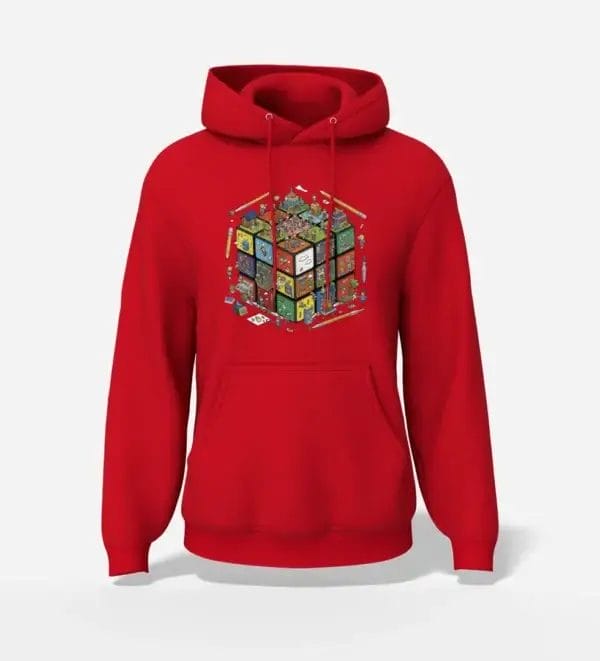 Rubik's Town Cube Pullover Graphic Hoodie Red