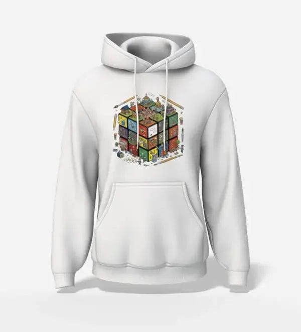 Rubik's Town Cube Pullover Graphic Hoodie White