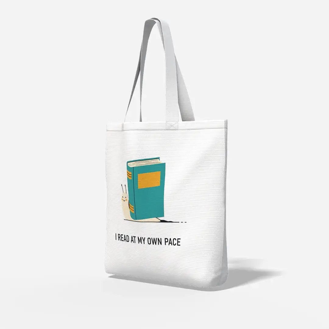 Tote-Bag-I-Read-At-My-Own-Pace Canvas Tote Bag for Book Lovers I Read At My Own Pace, feft side view